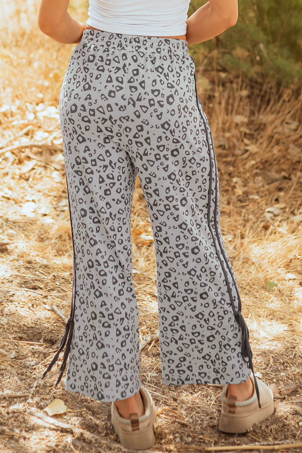 Gray Leopard High Waist Side Bow Straight Leg Love Salve